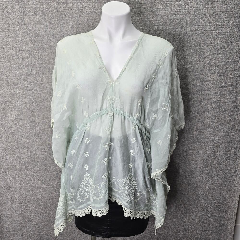 JOHNNY WAS BOHO CHIC SHEER EMBROIDERED TOP, SIZE M